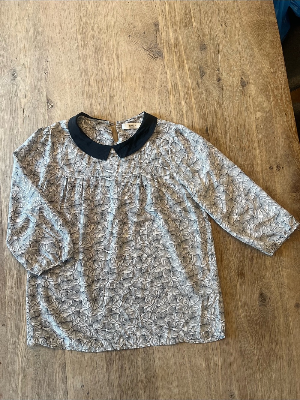 Mayla Silk Black Collar Printed Women's Top